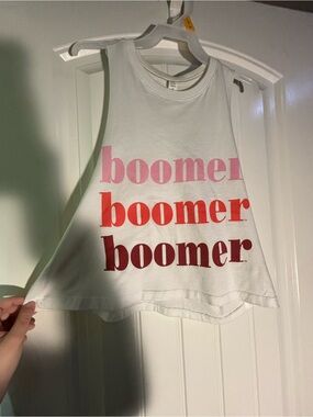 White Women’s Graphic Tank Top with Pink and Red Text university of Oklahoma